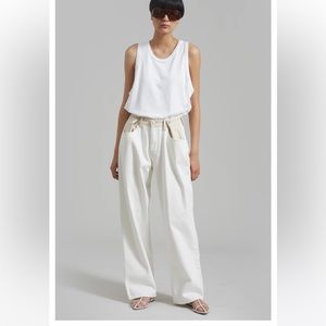 The Frankie Shop HAYLA CONTRAST DENIM PANTS - OFF WHITE/BEIGE